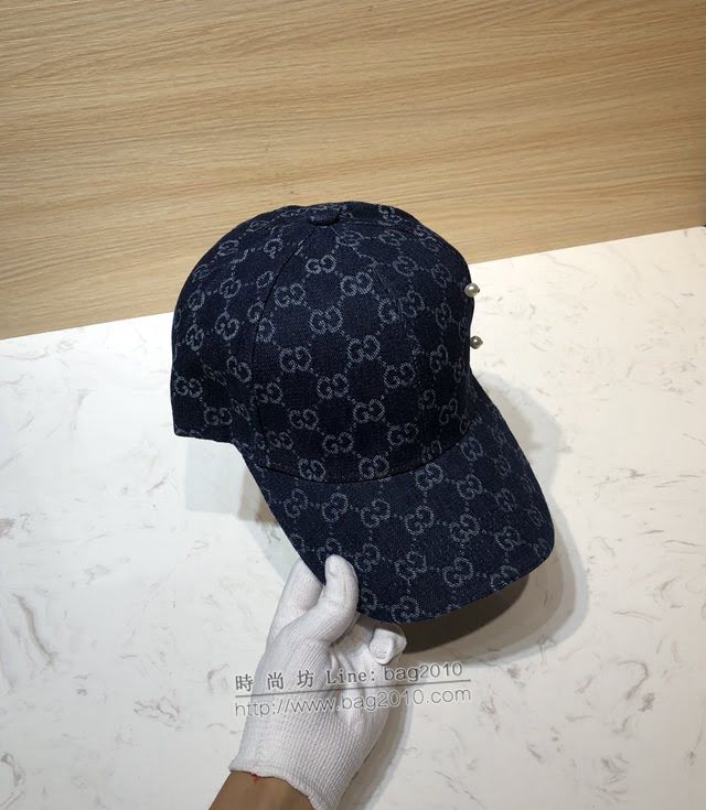 Gucci新品女士帽子 古馳做舊牛仔珍珠鴨舌帽棒球帽  mm1591